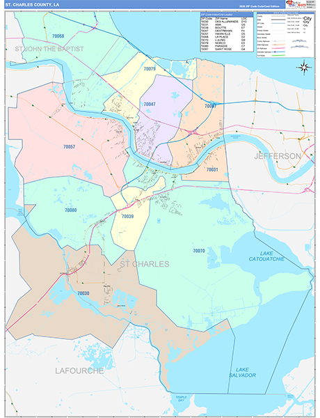 St. Charles County Wall Map Color Cast Style